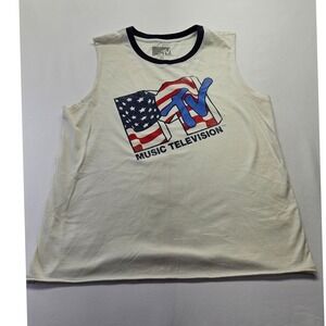 MTV Music Television Graphic Tank Top Women XL White Americana Ringer Sleeveless